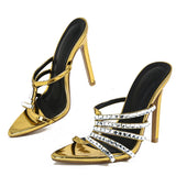 Diedra Golden Crystal Embellished Sandals