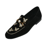 Bruna Pearl Bee Embroidered Velvet Loafers