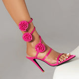 Ines Rosette Wrap Around Stiletto Sandals