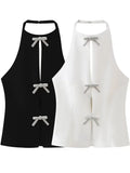 Shelby Rhinestone Bow Tux Halter Tops