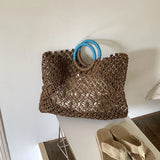 Suria Color Block Handle Crochet Basket Bag