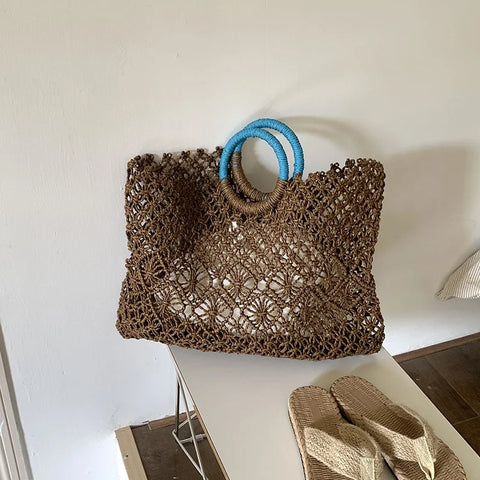 Suria Color Block Handle Crochet Basket Bag