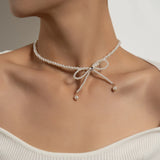 Chic Pearl Bow Knot Choker Necklace