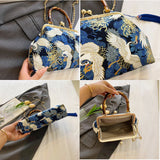 Ilta Kimono Prints Bamboo Handle Clutch Bag