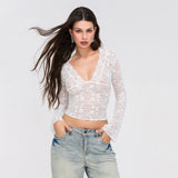 Sachi Sexy V-Neck Lace Crop Top