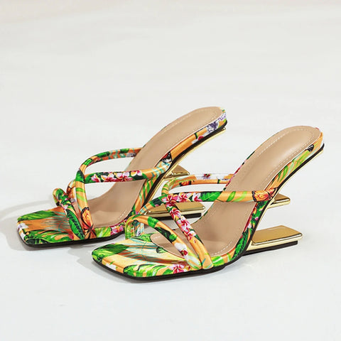 Anna Maria Floral Print Geometry Heel Sandals