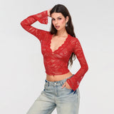 Sachi Sexy V-Neck Lace Crop Top