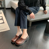 Lorie Leather Rivet Wedge Clogs