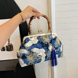 Ilta Kimono Prints Bamboo Handle Clutch Bag