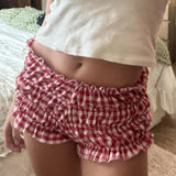 Pepa Ruched Red Plaid Shorts