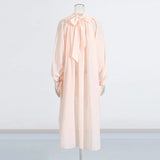 Grizia Smock Neck Tie Loose Long Blouse