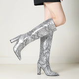 Costanza Metallic Snake Pattern Knee High Boots