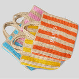 Paris Candy Color Stripes Straw Knit Shopper Totes