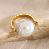 Freshwater Pearl Button 18K Gold Ring