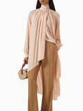 Grizia Smock Neck Tie Loose Long Blouse
