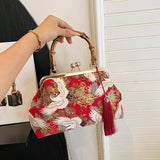 Ilta Kimono Prints Bamboo Handle Clutch Bag