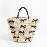 Shelby Bow Knot Applique Straw Totes