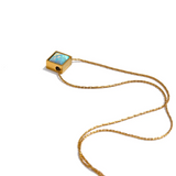 Elegant Square Natural Opal Stone Pendant Necklace