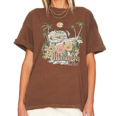 Bohemian Palm Beach Graphic Print T-Shirts
