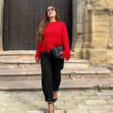 Nova Fringe Trim Red Sweater