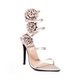 Ines Rosette Wrap Around Stiletto Sandals