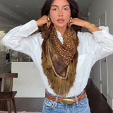 Gewen Vintage Print Tassel Fringe Square Scarf