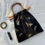 Mira Butterfly Silk Embroidery Bamboo Handle Tote