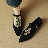 Fiona Applique T-Strap Suede Flats