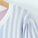 Amelie Floral Blue Striped Pointelle Knit Cardigan