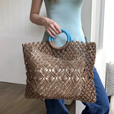 Suria Color Block Handle Crochet Basket Bag