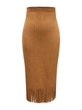 Delphine Faux Suede Fringe Midi Skirt