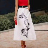 Sachi Floral Embroidery A-Line Midi Skirt