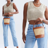 Nila Faux Leather Rattan Mini Bucket Bag