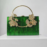 Mona Metal Flower Handle Acrylic Box Clutches