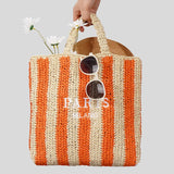 Paris Candy Color Stripes Straw Knit Shopper Totes