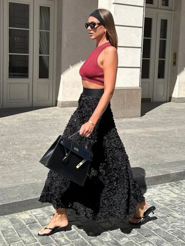 Carin 3D Flower Petals Maxi Skirt – watereverysunday Carin 3D Flower Petals Maxi Skirt – watereverysunday
