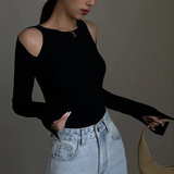 Dana Cut Out Shoulder Ribbed Crop Tops