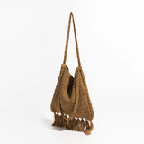 Caris Fringe Tassel Bohemian Knit Hobo Bag