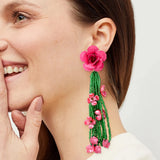 Mirabel Long Flower Beaded Tassel Earrings