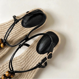 Mariel Straw Woven Bead Gladiator Sandals