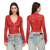 Sachi Sexy V-Neck Lace Crop Top