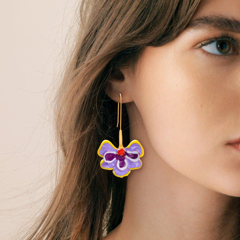 Violet Flower Enamel Drop Earrings