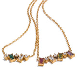 Yulia Colorful Multi Square CZ Rhinestone Necklace