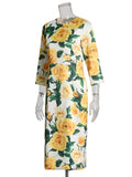 Simone Yellow Rose Floral Retro Dress