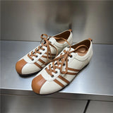 Eline Round Toe Leather Lace-up Flat Sneakers