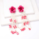 Mirabel Long Flower Beaded Tassel Earrings