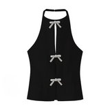 Shelby Rhinestone Bow Tux Halter Tops