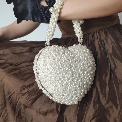 Alize Luxe Heart Pearl Beads Bag