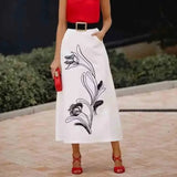 Sachi Floral Embroidery A-Line Midi Skirt