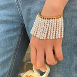 Natasha Pearl Tassel Cuff Bracelet